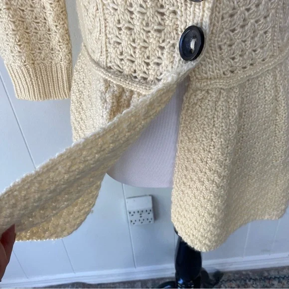 Free People Womens Cardigan Sweater Cream Yellow Wool Blend Casual Sz Medium - Picture 4 of 14